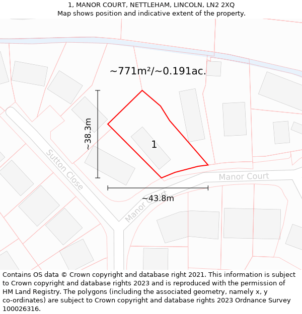 1, MANOR COURT, NETTLEHAM, LINCOLN, LN2 2XQ: Plot and title map