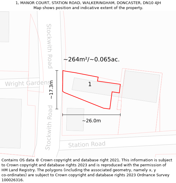 1, MANOR COURT, STATION ROAD, WALKERINGHAM, DONCASTER, DN10 4JH: Plot and title map