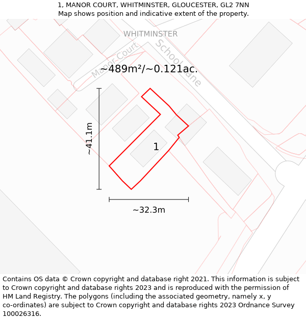 1, MANOR COURT, WHITMINSTER, GLOUCESTER, GL2 7NN: Plot and title map