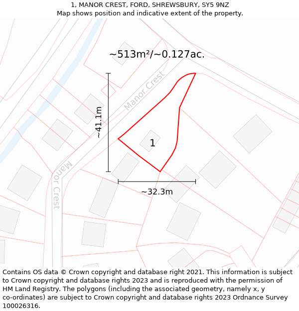 1, MANOR CREST, FORD, SHREWSBURY, SY5 9NZ: Plot and title map