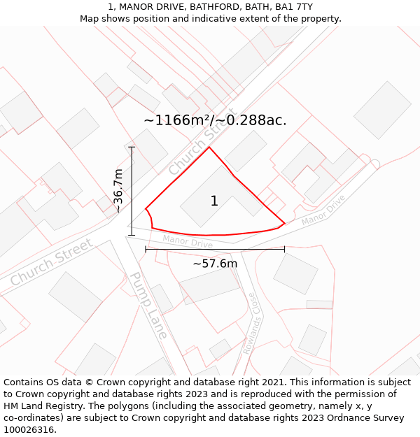 1, MANOR DRIVE, BATHFORD, BATH, BA1 7TY: Plot and title map