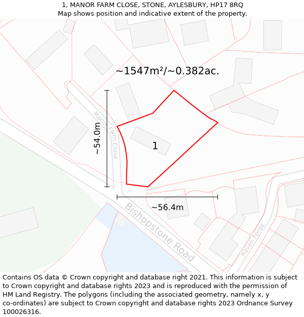 1, MANOR FARM CLOSE, STONE, AYLESBURY, HP17 8RQ: Plot and title map