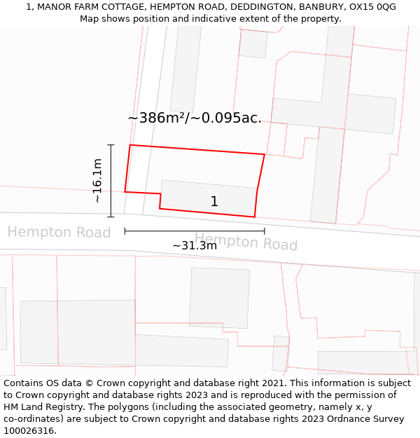 1, MANOR FARM COTTAGE, HEMPTON ROAD, DEDDINGTON, BANBURY, OX15 0QG: Plot and title map