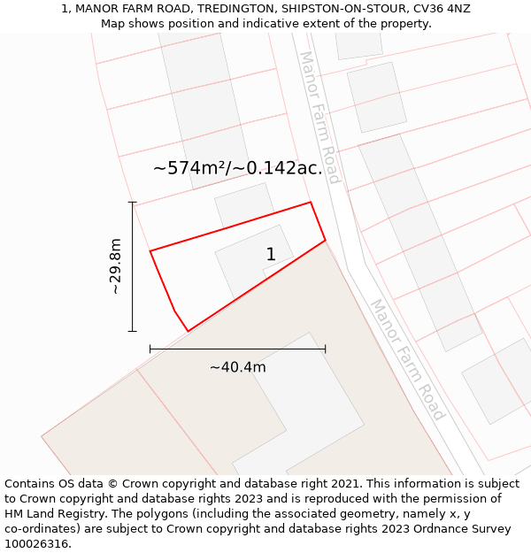 1, MANOR FARM ROAD, TREDINGTON, SHIPSTON-ON-STOUR, CV36 4NZ: Plot and title map