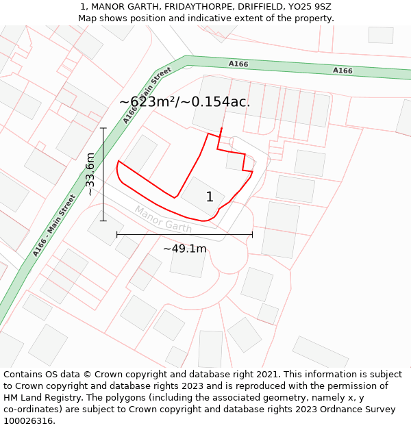 1, MANOR GARTH, FRIDAYTHORPE, DRIFFIELD, YO25 9SZ: Plot and title map