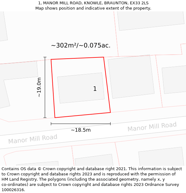 1, MANOR MILL ROAD, KNOWLE, BRAUNTON, EX33 2LS: Plot and title map