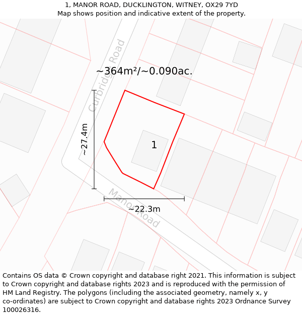 1, MANOR ROAD, DUCKLINGTON, WITNEY, OX29 7YD: Plot and title map