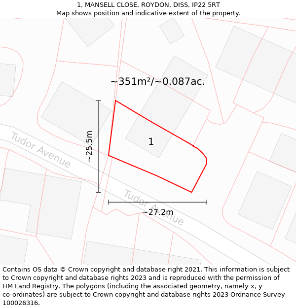 1, MANSELL CLOSE, ROYDON, DISS, IP22 5RT: Plot and title map