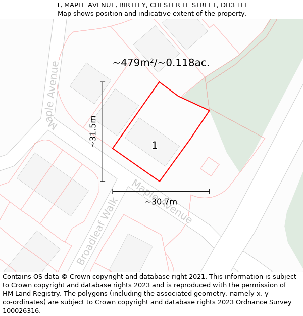 1, MAPLE AVENUE, BIRTLEY, CHESTER LE STREET, DH3 1FF: Plot and title map