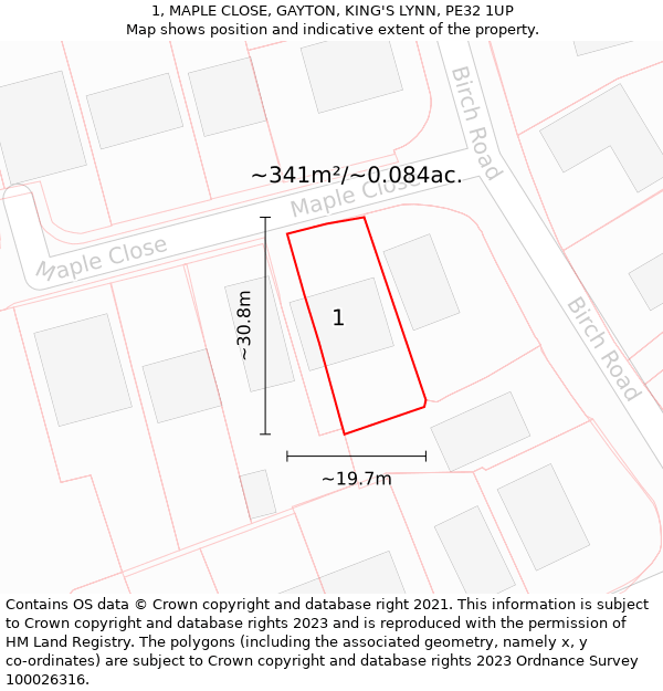 1, MAPLE CLOSE, GAYTON, KING'S LYNN, PE32 1UP: Plot and title map