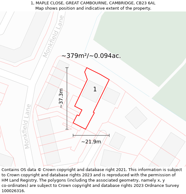 1, MAPLE CLOSE, GREAT CAMBOURNE, CAMBRIDGE, CB23 6AL: Plot and title map