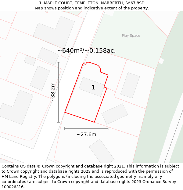 1, MAPLE COURT, TEMPLETON, NARBERTH, SA67 8SD: Plot and title map