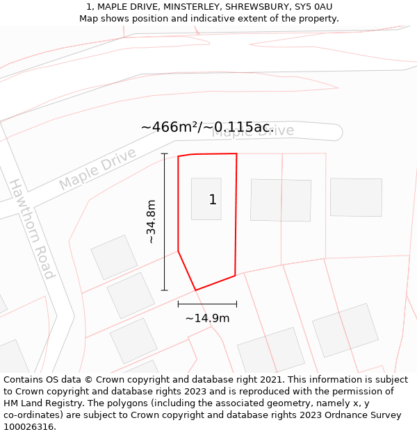 1, MAPLE DRIVE, MINSTERLEY, SHREWSBURY, SY5 0AU: Plot and title map