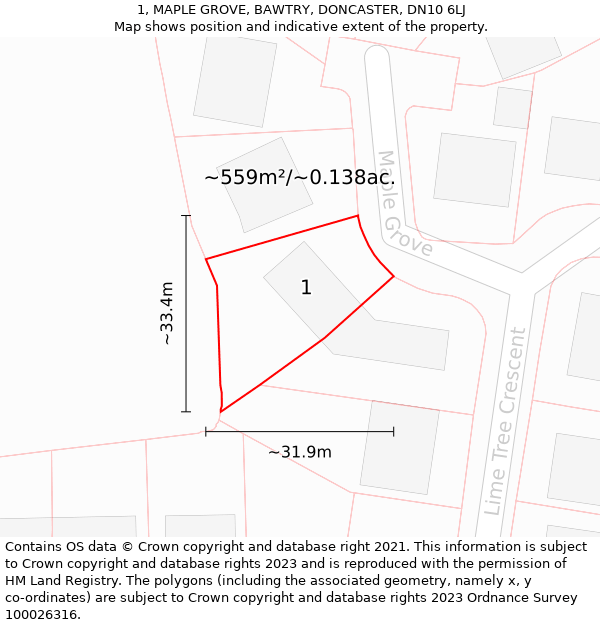 1, MAPLE GROVE, BAWTRY, DONCASTER, DN10 6LJ: Plot and title map