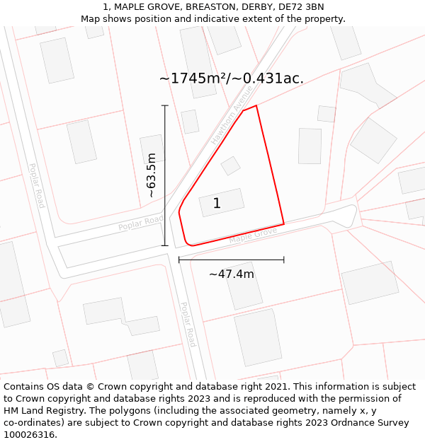 1, MAPLE GROVE, BREASTON, DERBY, DE72 3BN: Plot and title map