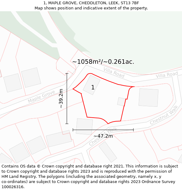 1, MAPLE GROVE, CHEDDLETON, LEEK, ST13 7BF: Plot and title map