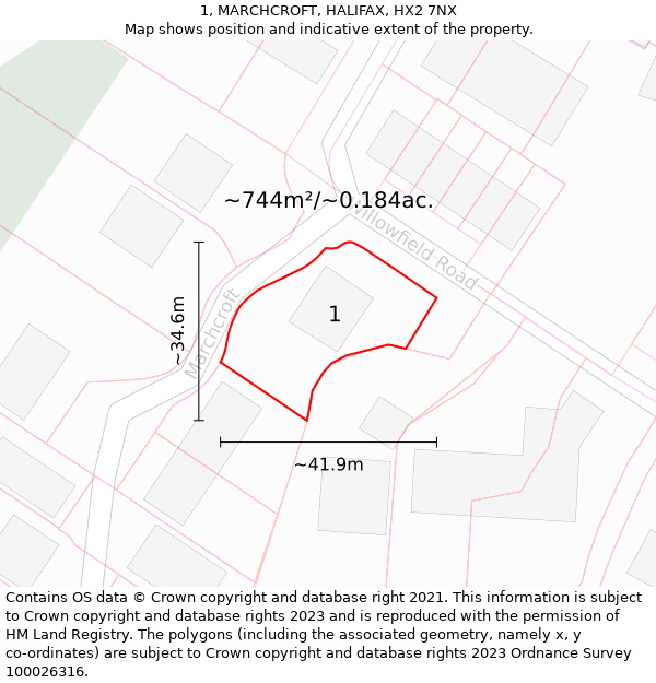 1, MARCHCROFT, HALIFAX, HX2 7NX: Plot and title map