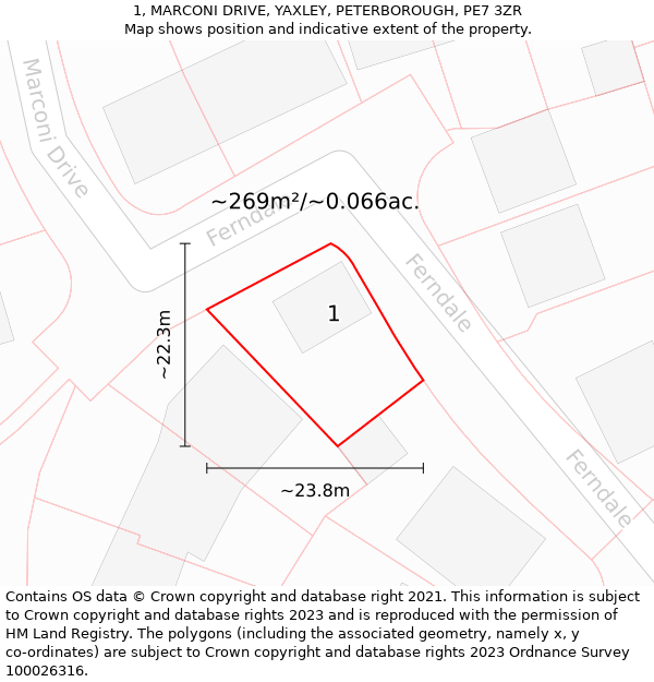 1, MARCONI DRIVE, YAXLEY, PETERBOROUGH, PE7 3ZR: Plot and title map