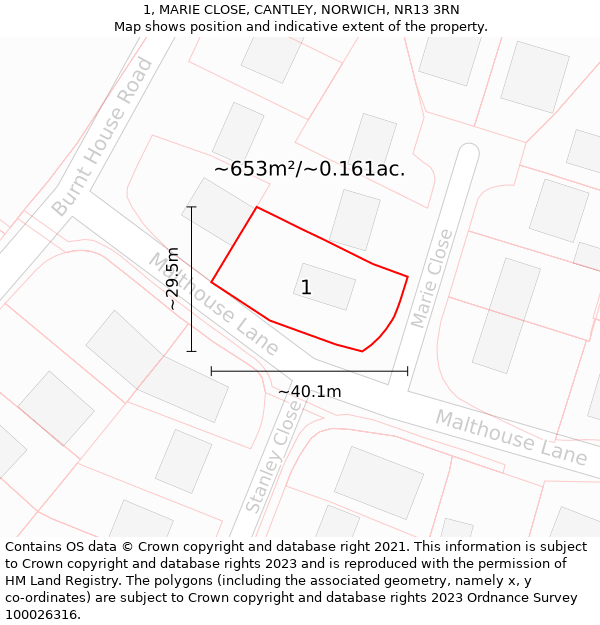 1, MARIE CLOSE, CANTLEY, NORWICH, NR13 3RN: Plot and title map