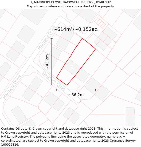 1, MARINERS CLOSE, BACKWELL, BRISTOL, BS48 3HZ: Plot and title map