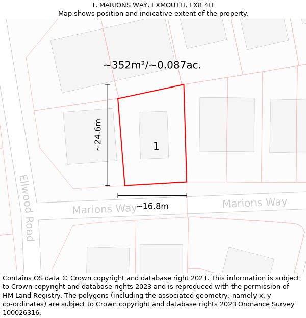 1, MARIONS WAY, EXMOUTH, EX8 4LF: Plot and title map