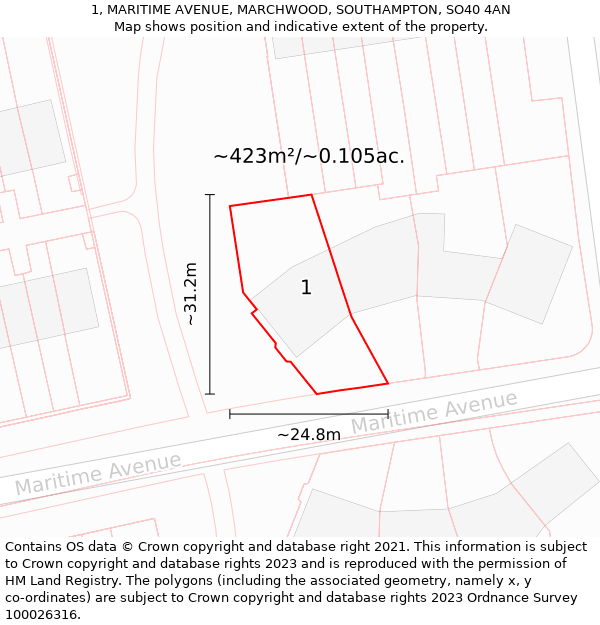 1, MARITIME AVENUE, MARCHWOOD, SOUTHAMPTON, SO40 4AN: Plot and title map