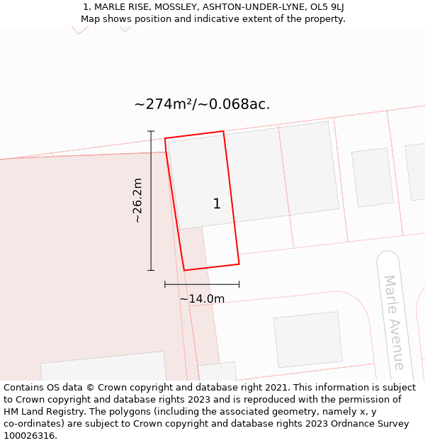 1, MARLE RISE, MOSSLEY, ASHTON-UNDER-LYNE, OL5 9LJ: Plot and title map