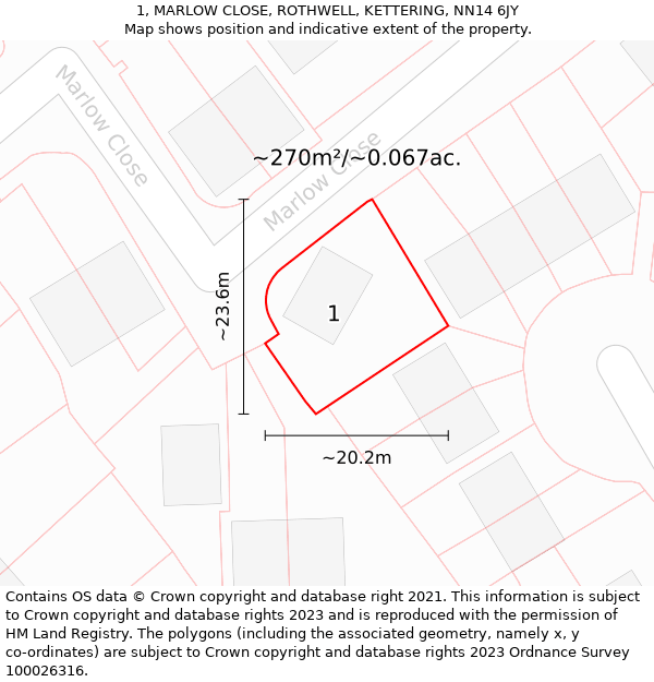 1, MARLOW CLOSE, ROTHWELL, KETTERING, NN14 6JY: Plot and title map