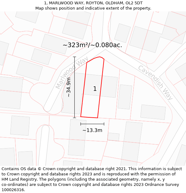 1, MARLWOOD WAY, ROYTON, OLDHAM, OL2 5DT: Plot and title map