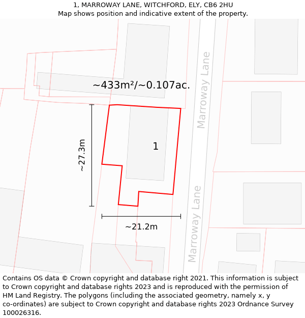 1, MARROWAY LANE, WITCHFORD, ELY, CB6 2HU: Plot and title map