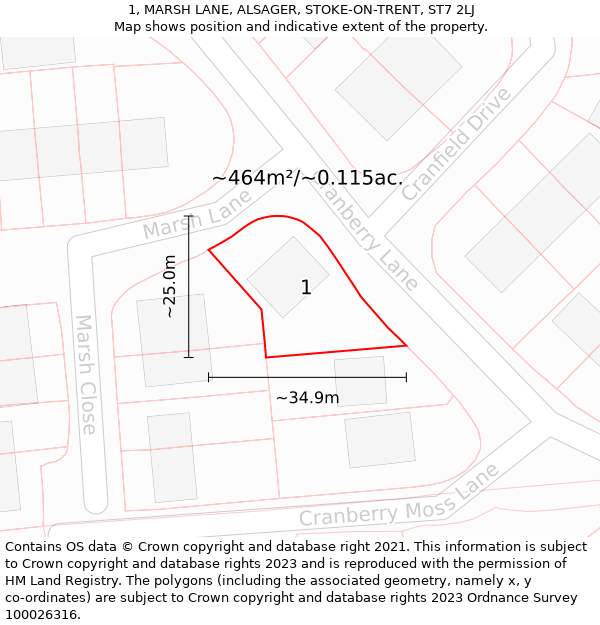 1, MARSH LANE, ALSAGER, STOKE-ON-TRENT, ST7 2LJ: Plot and title map