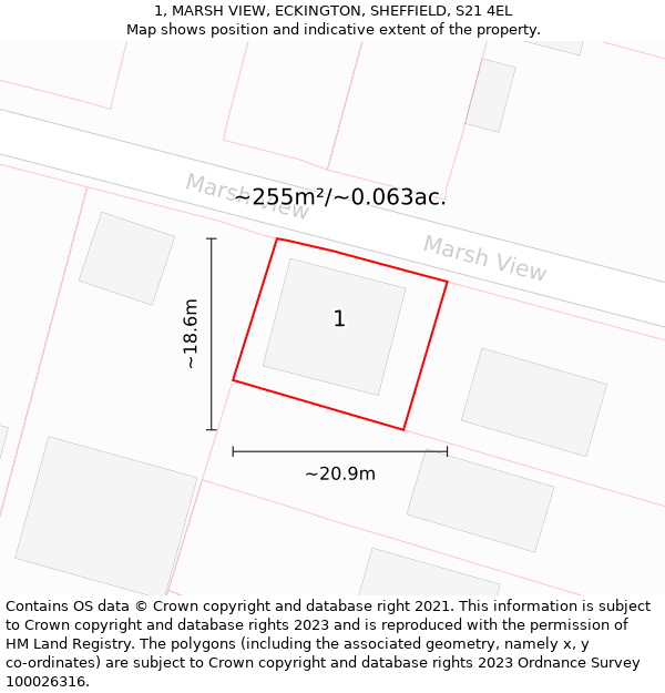 1, MARSH VIEW, ECKINGTON, SHEFFIELD, S21 4EL: Plot and title map