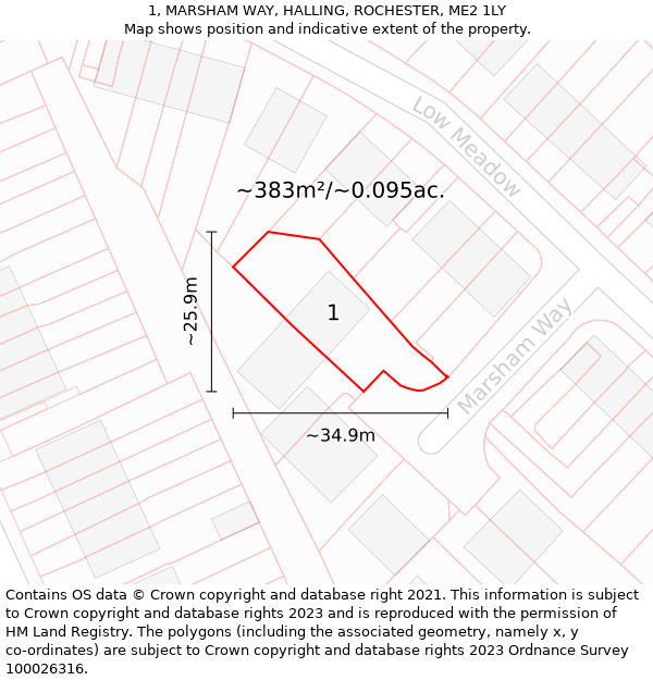 1, MARSHAM WAY, HALLING, ROCHESTER, ME2 1LY: Plot and title map