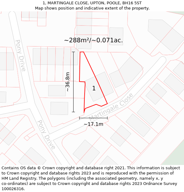 1, MARTINGALE CLOSE, UPTON, POOLE, BH16 5ST: Plot and title map