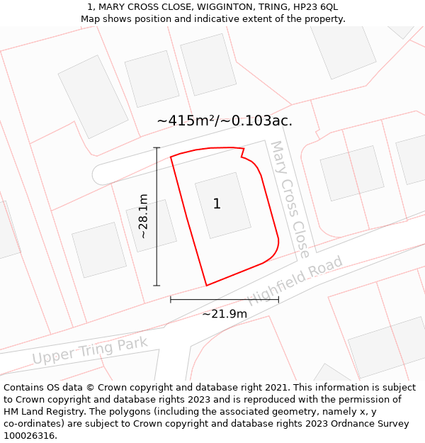 1, MARY CROSS CLOSE, WIGGINTON, TRING, HP23 6QL: Plot and title map