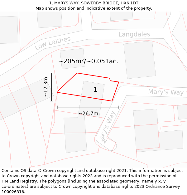 1, MARYS WAY, SOWERBY BRIDGE, HX6 1DT: Plot and title map