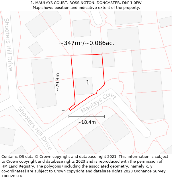 1, MAULAYS COURT, ROSSINGTON, DONCASTER, DN11 0FW: Plot and title map