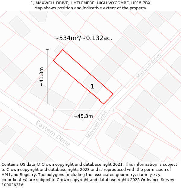 1, MAXWELL DRIVE, HAZLEMERE, HIGH WYCOMBE, HP15 7BX: Plot and title map