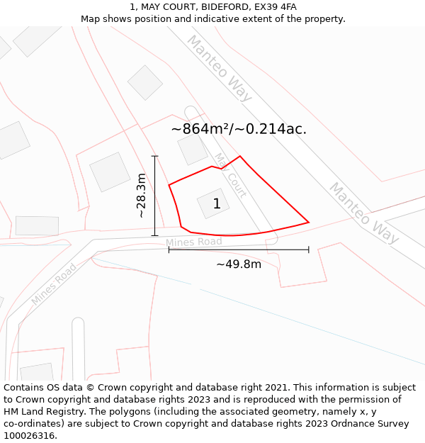 1, MAY COURT, BIDEFORD, EX39 4FA: Plot and title map