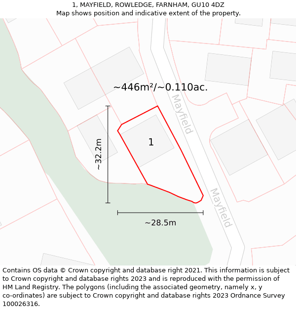 1, MAYFIELD, ROWLEDGE, FARNHAM, GU10 4DZ: Plot and title map