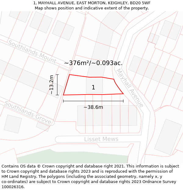 1, MAYHALL AVENUE, EAST MORTON, KEIGHLEY, BD20 5WF: Plot and title map