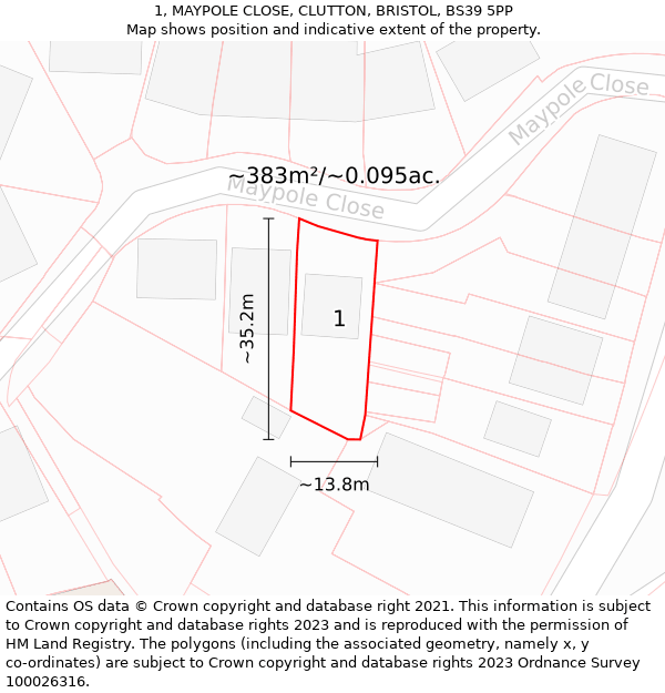 1, MAYPOLE CLOSE, CLUTTON, BRISTOL, BS39 5PP: Plot and title map