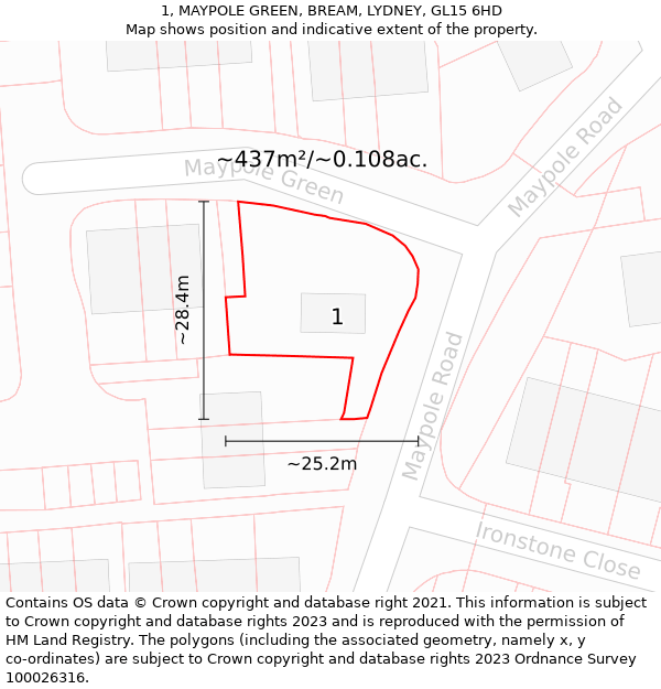 1, MAYPOLE GREEN, BREAM, LYDNEY, GL15 6HD: Plot and title map