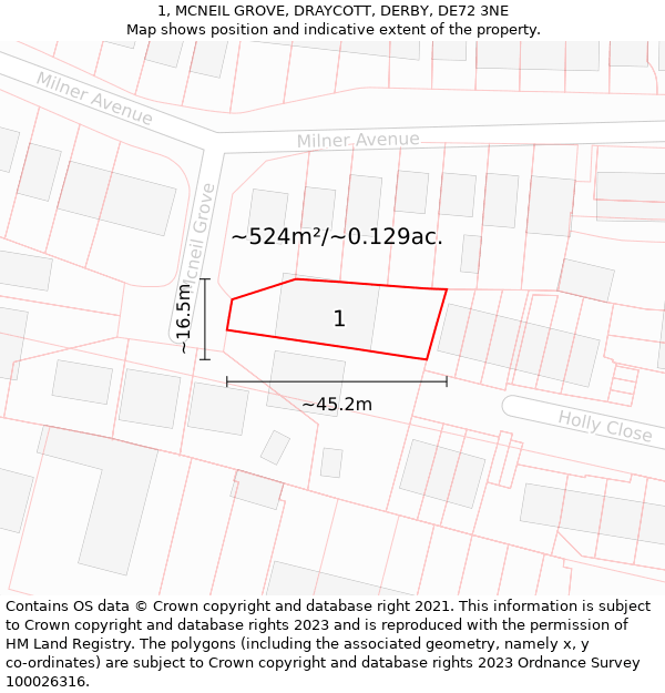 1, MCNEIL GROVE, DRAYCOTT, DERBY, DE72 3NE: Plot and title map