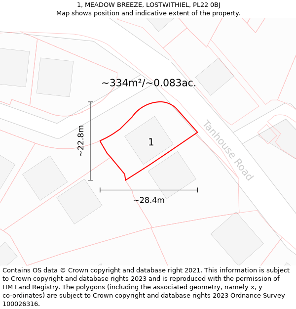 1, MEADOW BREEZE, LOSTWITHIEL, PL22 0BJ: Plot and title map