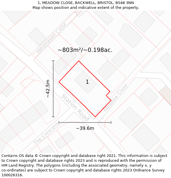 1, MEADOW CLOSE, BACKWELL, BRISTOL, BS48 3NN: Plot and title map
