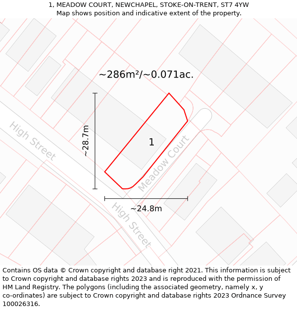1, MEADOW COURT, NEWCHAPEL, STOKE-ON-TRENT, ST7 4YW: Plot and title map