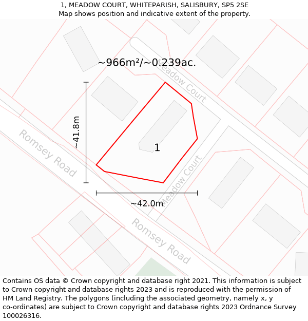 1, MEADOW COURT, WHITEPARISH, SALISBURY, SP5 2SE: Plot and title map