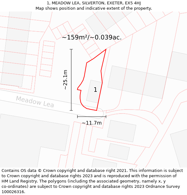 1, MEADOW LEA, SILVERTON, EXETER, EX5 4HJ: Plot and title map