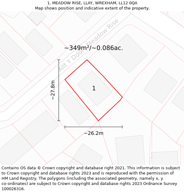 1, MEADOW RISE, LLAY, WREXHAM, LL12 0QA: Plot and title map